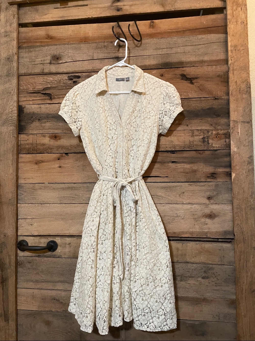 Apt. 9 Cream Lace Shirt Dress with Tie Waist